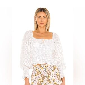 Faithfull the Brand Cream Smocked Tie Front Crop Blouse